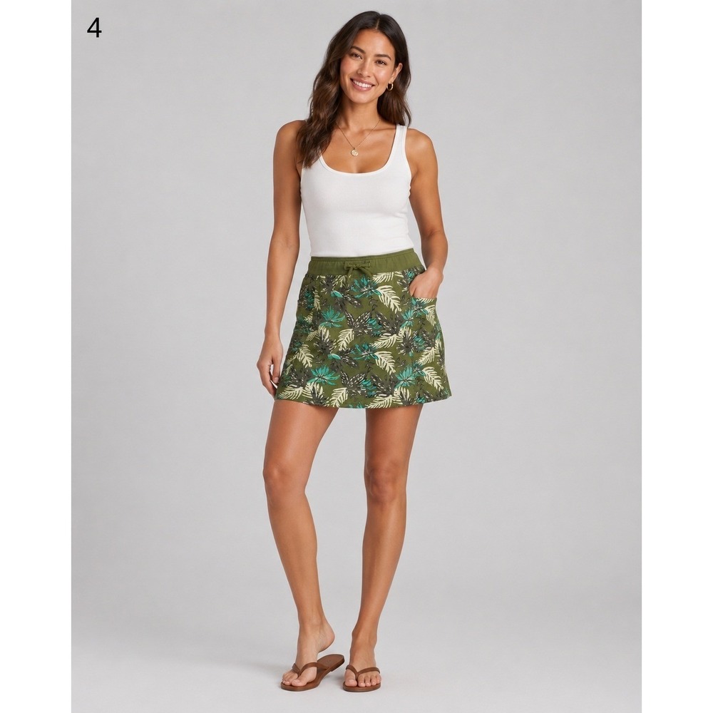 Aventura‎ Skirt Womens 12 Green Floral Print Organic Cotton Pockets Drawstring